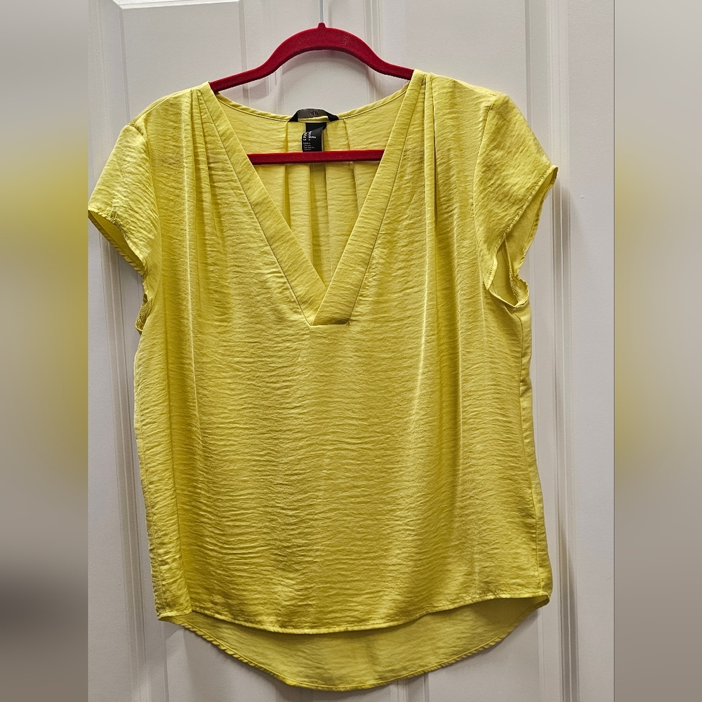 Yellow V-Neck Women's Blouse